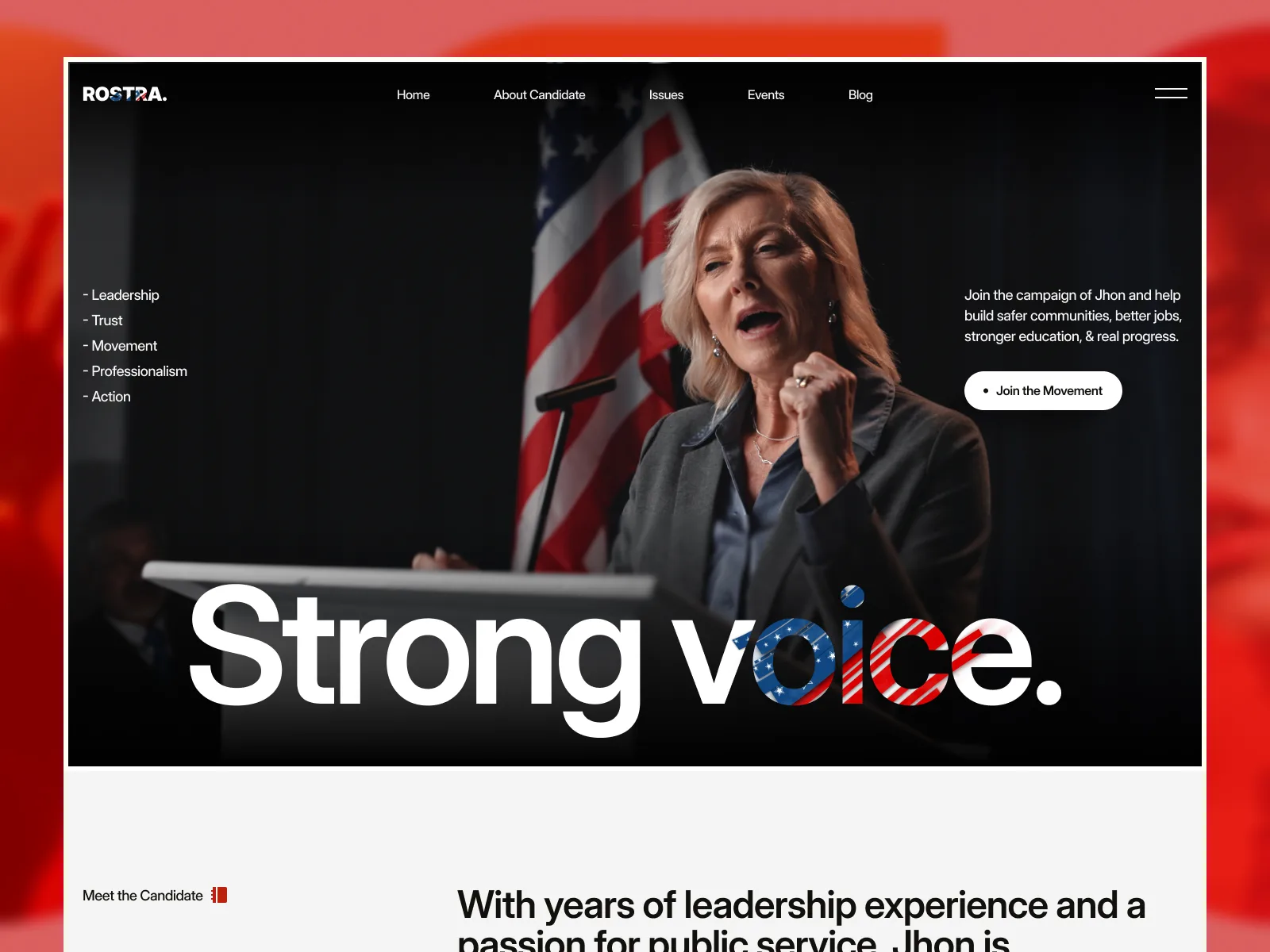Rostra — Framer political & election website template